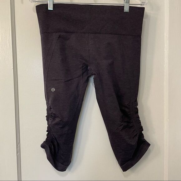 Lululemon In The Flow Crop II Seamless Leggings Heathered Deep Zinfandel - Picture 1 of 7